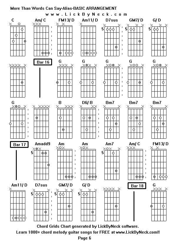 Chord Grids Chart of chord melody fingerstyle guitar song-More Than Words Can Say-Alias-BASIC ARRANGEMENT,generated by LickByNeck software.